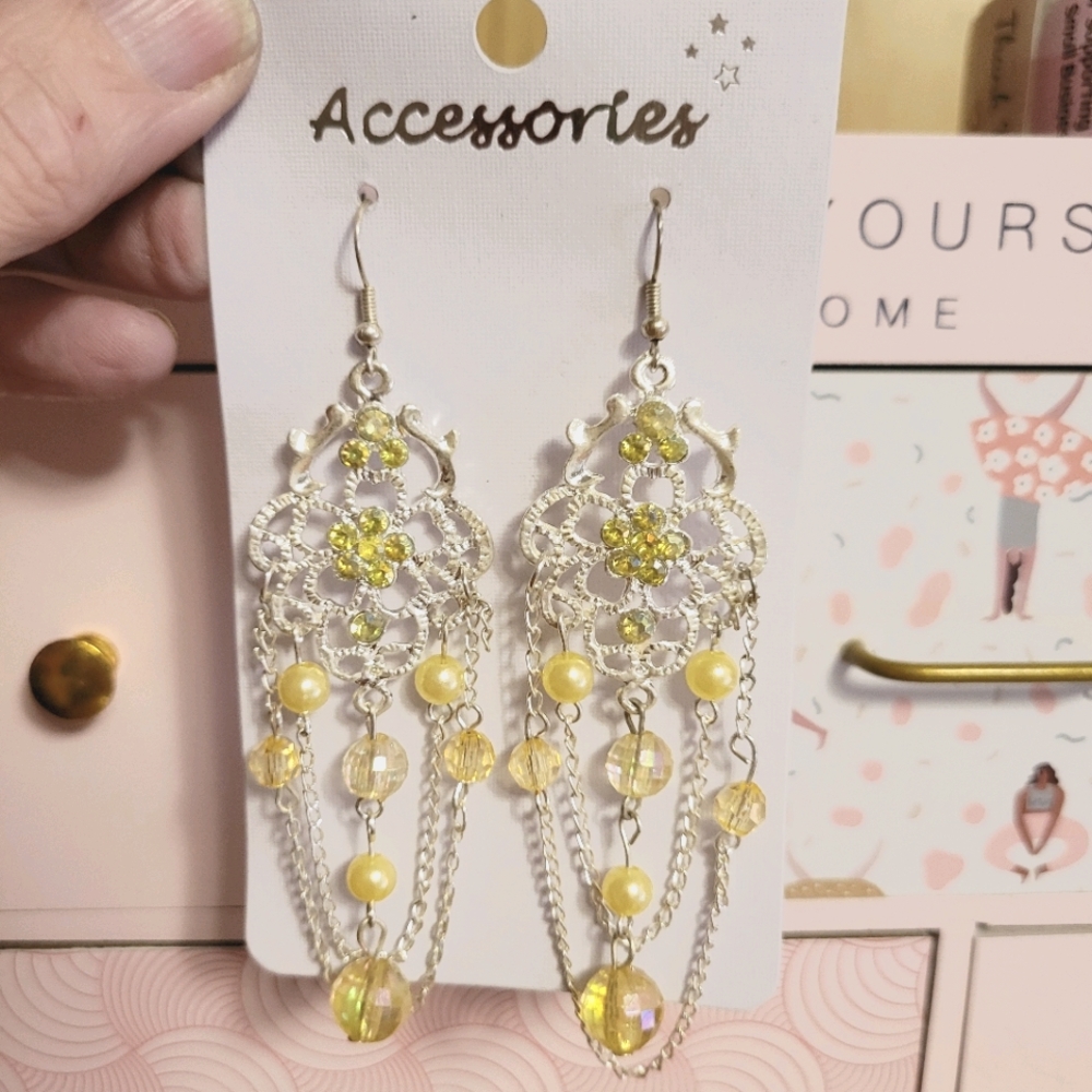 Silver /yellow long decorative earrings